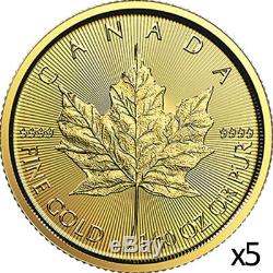 0.5 oz 5 x 1/10 oz 2019 Gold Maple Leaf Coin RCM. 9999 Au