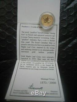 1/5 oz 6.25 g Pure Gold Maple Leaf Coin Piedfort Rare only 3000 minted