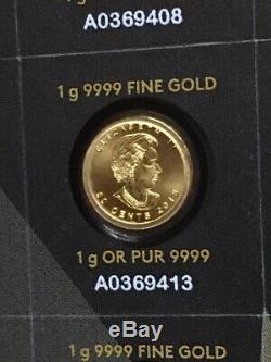 1 Gram Fine Gold 2015 Canada'MapleGram' 50c Coins 5 Coin Sealed Strip
