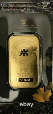 1 Ounce Royal Canadian Mint. 9999 Fine Gold Bar 1oz