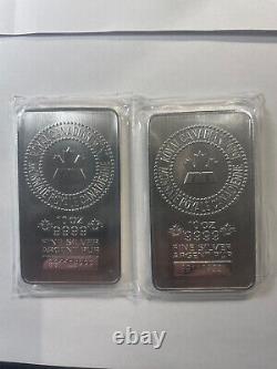 10 oz Royal Canadian Mint RCM. 9999 Silver Bullion Bar. Lot of 2 sequential #'s