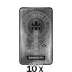 100 oz 10 x 10 oz Silver Bar Royal Canadian Mint RCM. 9999 Ag