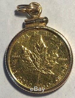 1983 1/10 Oz. 9999 Fine Gold Canada Maple Leaf In 14kt Gold Bezel Lightly Circ