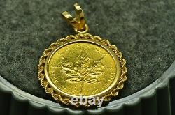 1983 Canada $10 Gold Maple Leaf In A 14k Yellow Gold Rope Bezel Pendant Km#136