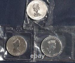 1988, 1989, 1990 $5 Maple Leaf. 9999 Fine Silver Rcm Ogp 1 Oz 3 Coins L-181001