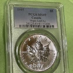 1997 Canada Silver Maple Leaf 1oz PCGS MS69 Lowest Mintage Key Date Top Pop RARE