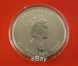 1998 Canada 50 Dollar 10 Ounce Silver Maple Leaf Coin. 9999 Pure In Capsule