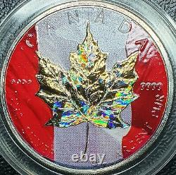 2003 CANADA $5 HOLOGRAM RED FLAG GOLD LEAF Silver Maple Leaf 1oz. 9999 Coin &COA