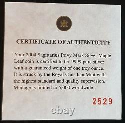 2004 CANADA $5 SAGITTARIUS Privy Silver Maple Leaf 1oz. 9999 Silver Coin & COA