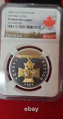 2006 Canada Gilt. 9999 Silver Victoria Cross 1 Dollar Royal Canadian NGC PR68