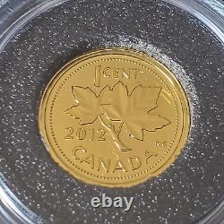 2012 CANADA 01 Cent 1/25 Oz 99.99 PURE GOLD COIN FAREWELL TO THE PENNY