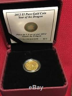 2012 Canada Pure Gold'Year of the Dragon' Lunar Calendar $5 Coin Boxed & COA