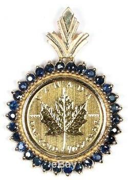 2013 Canada 1/10oz Gold Maple Leaf in Sapphire Accented Bezel Necklace Pendant