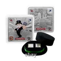 2013 Niue Monopoly 2x 1oz Silver Coin Set New Zealand Mint Hasbro TopHat Display