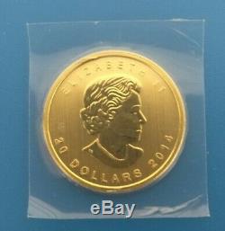 2014 1/2 oz 9999 Fine Gold Maple Leaf $20 Coin RCM Sealed