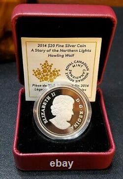 2014 Story of Northern Lights Howling Wolf Unique Sun Toning 1 Oz Silver Coin