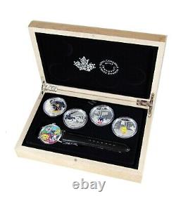 2015 $20 Looney Tunes. 9999 Silver Colourized 4-Coin Set with Wrist Watch RCM