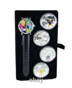 2015 $20 Looney Tunes. 9999 Silver Colourized 4-Coin Set with Wrist Watch RCM