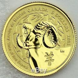 2015 $5 Year of the Sheep, 1/10 oz. Pure Gold Specimen Coin, Canadian Bighorn