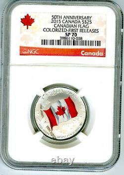 2015 Canada $25 Silver Ngc Sp70 50th Anniversary Canadian Flag First Releases