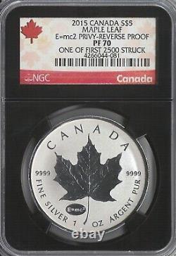 2015 Canada Silver $5 Maple Leaf E=mc2 Privy Ngc Reverse Pf 70 One Of First 2500