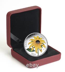 2015 Canadian BLACK EYED SUSAN Crystal Dewdrops 1 oz. 9999 silver Proof coin OGP