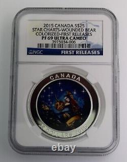 2015 Canadian Wounded Bear -Star Charts 1 oz. 9999 silver proof coin PF69 UCAM