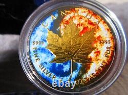 2015 FIRE ICE YIN YANG Ruthenium 24K Gold & Color 1oz Maple Silver $5 Coin