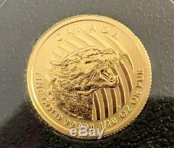 2016 1/10 Oz Gold Canadian Growling Cougar Coin (BU With Assay)