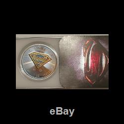 2016 24K Gilded Silver Superman Shield Edition $5 1Oz Coin Packaged & COA BUNC