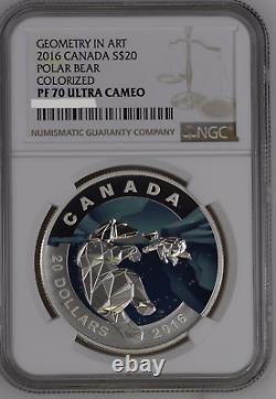 2016 Canada Geometry in Art Polar Bear 1oz Silver Coin NGC PF 70 UCAM