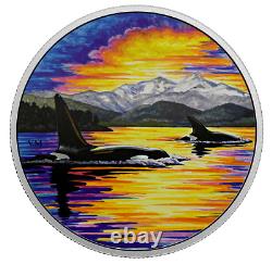 2017 Animals in the Moonlight Orcas 2oz Glow-In-The-Dark Silver Coin, CANADA