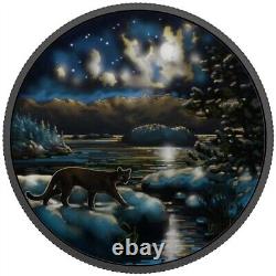 2017 COUGAR IN THE MOONLIGHT Glow-In-The-Dark 2oz Silver Proof Coin