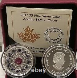2017 Zodiac Series PISCES $3 Pure Silver Proof Coin Canada with Crystal