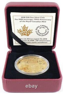 2018 1908 Canada $20 Sovereign 110th Mint Ann Silver Proof Gold Plating #19770