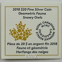 2018 $20 Geometric Fauna Snowy Owls, 1 oz 99.99% Pure Silver Color Proof