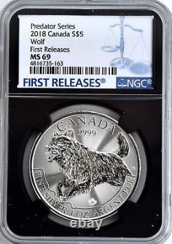 2018 Canada 1oz Silver Wolf Predator Series NGC MS69 Coin FIRST RELEASES