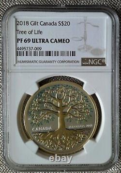 2018 Canada $20 TREE OF LIFE 1OZ Pure Silver Gld Plt Coin NGC PR69