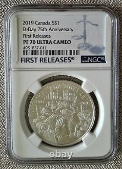 2019 $1 Canada Silver Dollar D-day Ngc Pf70 Ucam Proof First Releases