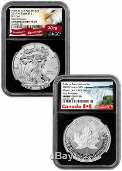 2019 1 oz Silver Eagle & Maple Pride Two Nations NGC PF70 FR Black Excl SKU59047