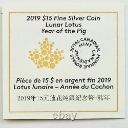 2019 $15 Year of the Pig Chinese Lunar Zodiac, Lotus Shaped Pure Silver Proof
