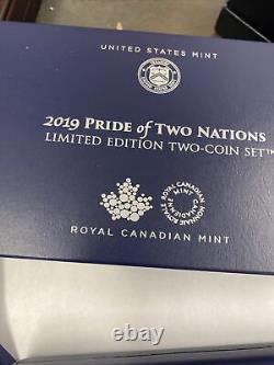 2019 AMERICAN SILVER EAGLE Pride of Two Nations 2-Coin Set with Mint Box & COA