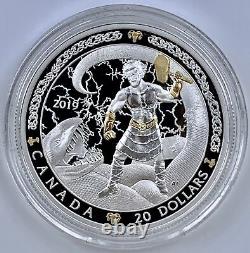 2019 Canada $20 Norse Gods Thor 1 oz Silver Gold Plate Coin Mint Packaging Proof