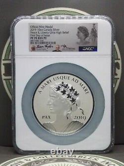 2019 Canada PEACE & LIBERTY Proof Silver Medal UHR NGC PF70 Reverse Proof #164