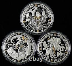 2019 Norse Gods Thor Frigg Odin Set Canada $20 Silver with Gold Plating #20090