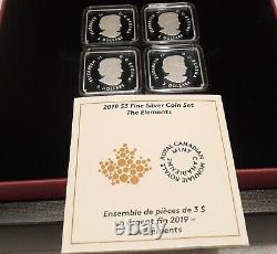 2019 The Elements Quartet Set Pure Silver 4x$3 Proof Canada Coins, Mintage 2000