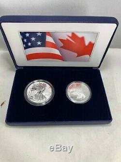 2019 Us Mint & Royal Canadian Mint 2 Oz Silver Pride Of Two Nations Silver Eagle