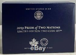 2019 Us Mint & Royal Canadian Mint 2 Oz Silver Pride Of Two Nations Silver Eagle