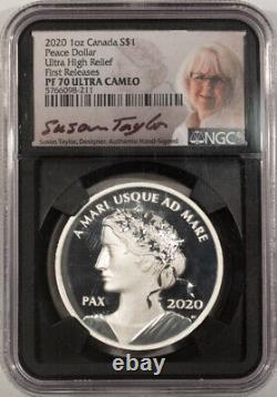 2020 1 Oz Canada Peace Dollar, Ultra High Relief, Ngc Pf-70 Ucam, Early Releases