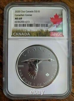 2020 $10 Canada 2 Oz. 9999 Silver Flying Canadian Goose Ngc Ms69 Extra Thick